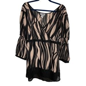 Unique Spectrum Plus Size 22/ 24W Sheer Long Sleeve Tunic Top Blouse Tie Back